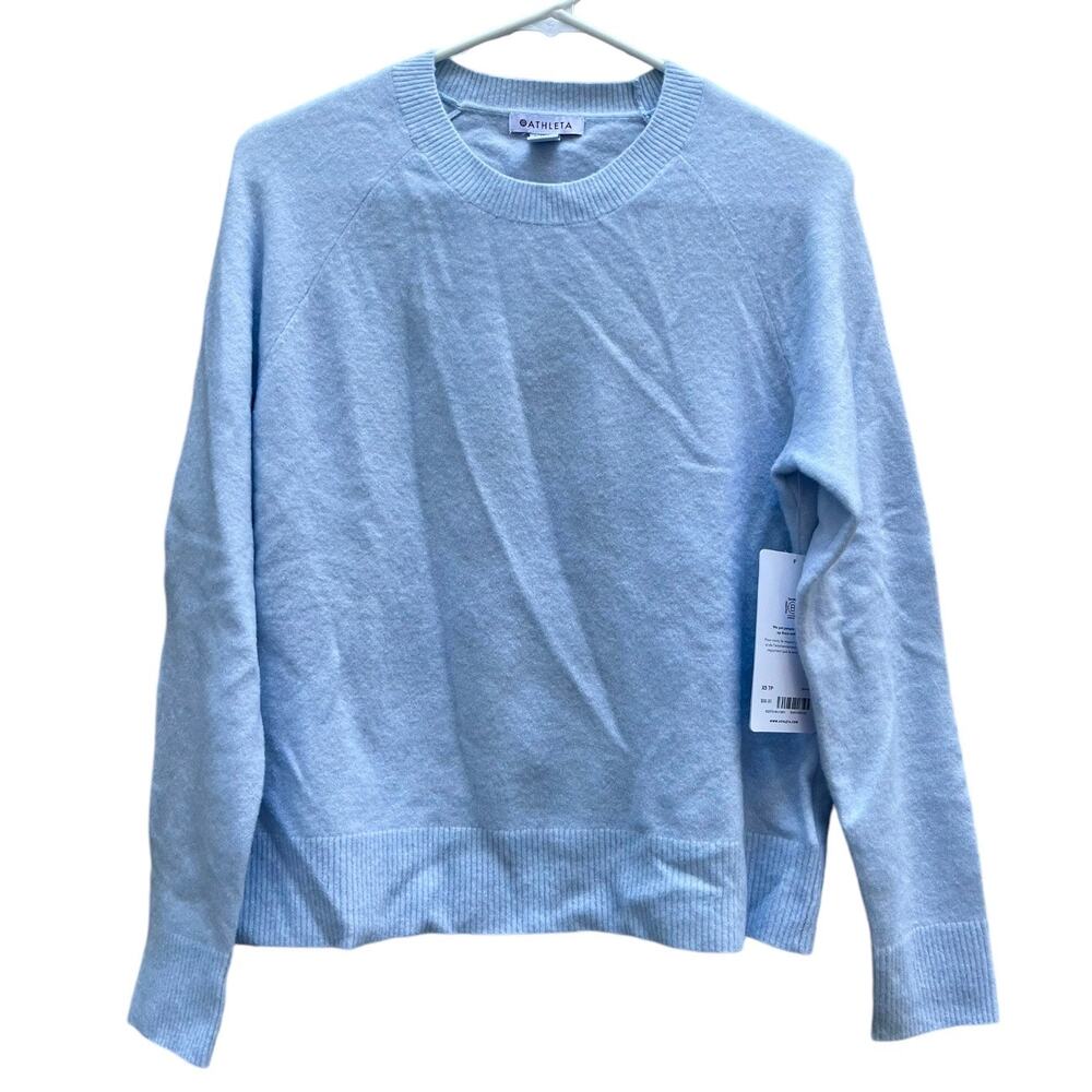 Athleta Hawthorn Crew Sweater Light Blue Wool Blend Lightweight Women's XS NEW